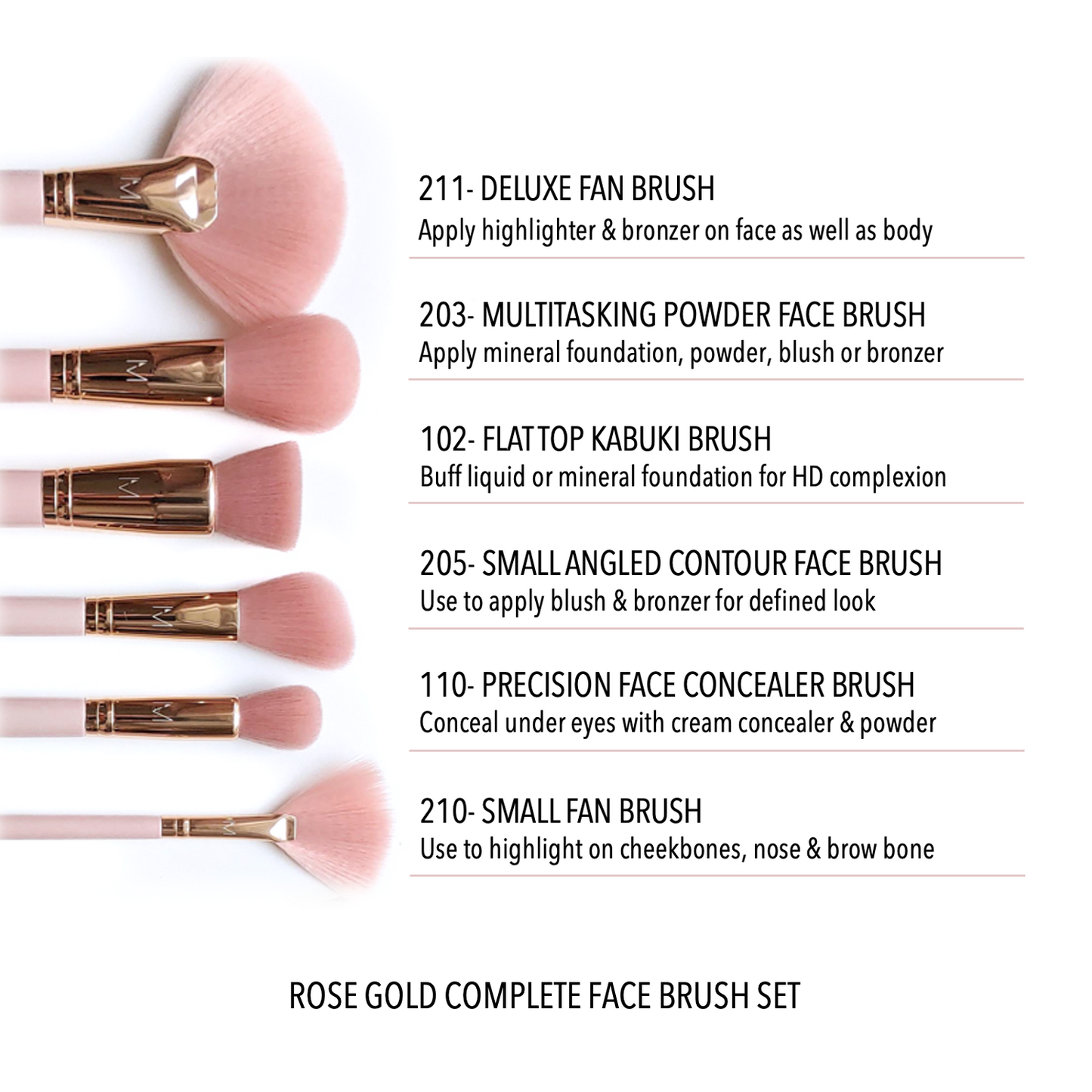 Rose Gold Complete Face Brush Set 6 - Piece Set