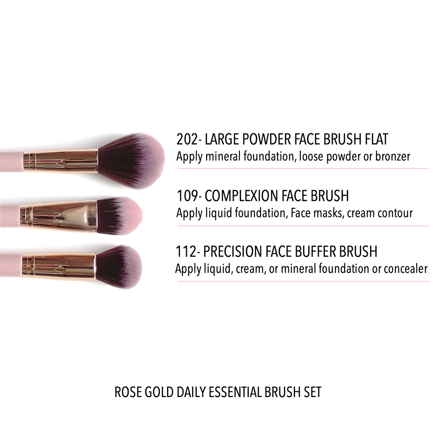Rose Gold Daily Essential Brush Set 3 - Piece Set